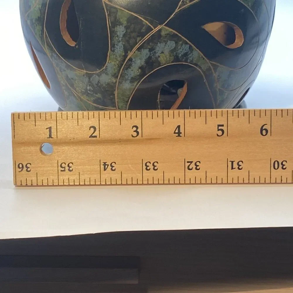 Vintage Green and Grey Nicaraguan Lattice Pierced Pottery Luminary Candle